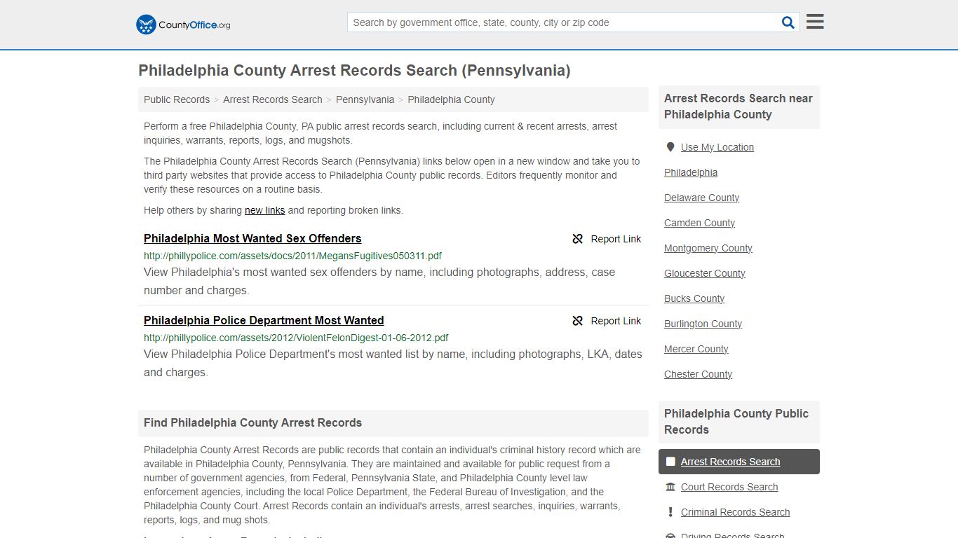 Philadelphia County Arrest Records Search (Pennsylvania)